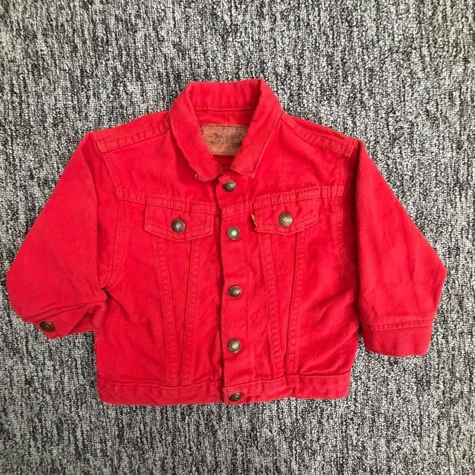 Vintage Little Levi's Red Denim Trucker Jacket 24m Made In Usa Toddler 80s 90s